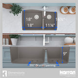 Karran 34" Undermount Quartz Composite Kitchen Sink with Accessories, 60/40 Double Bowl, Concrete, QU-721-CN-PK1