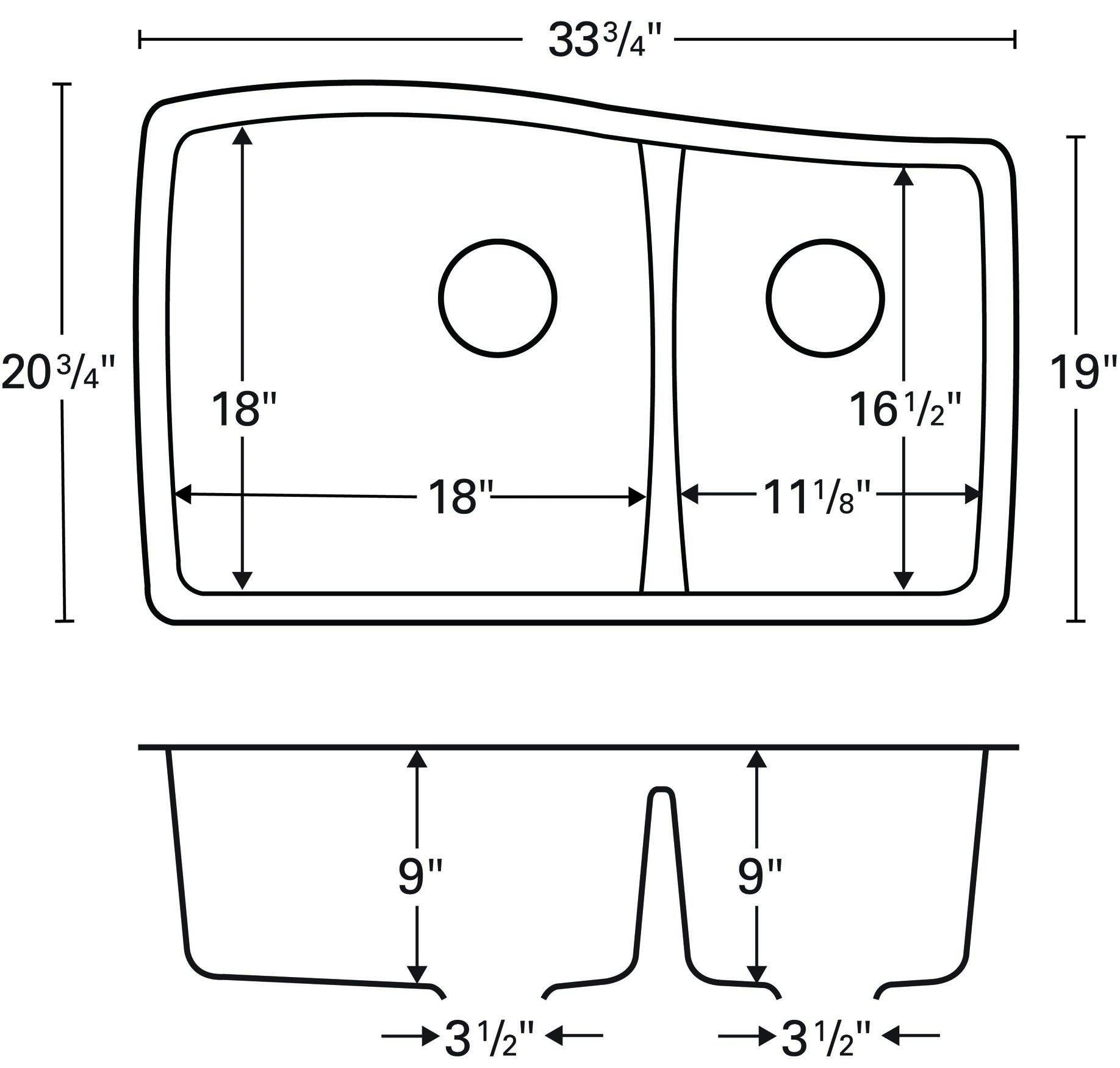 Karran 34" Undermount Quartz Composite Kitchen Sink, 60/40 Double Bowl, White, QU-721-WH