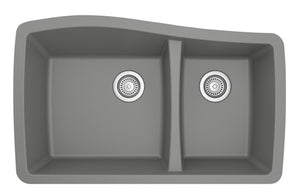 Alternate Image for Karran 34" Undermount Quartz Composite Kitchen Sink, 60/40 Double Bowl, Grey, QU-721-GR