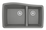 Karran 34" Undermount Quartz Composite Kitchen Sink with Accessories, 60/40 Double Bowl, Grey, QU-721-GR-PK1