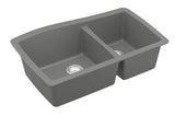 Karran 34" Undermount Quartz Composite Kitchen Sink with Accessories, 60/40 Double Bowl, Grey, QU-721-GR-PK1