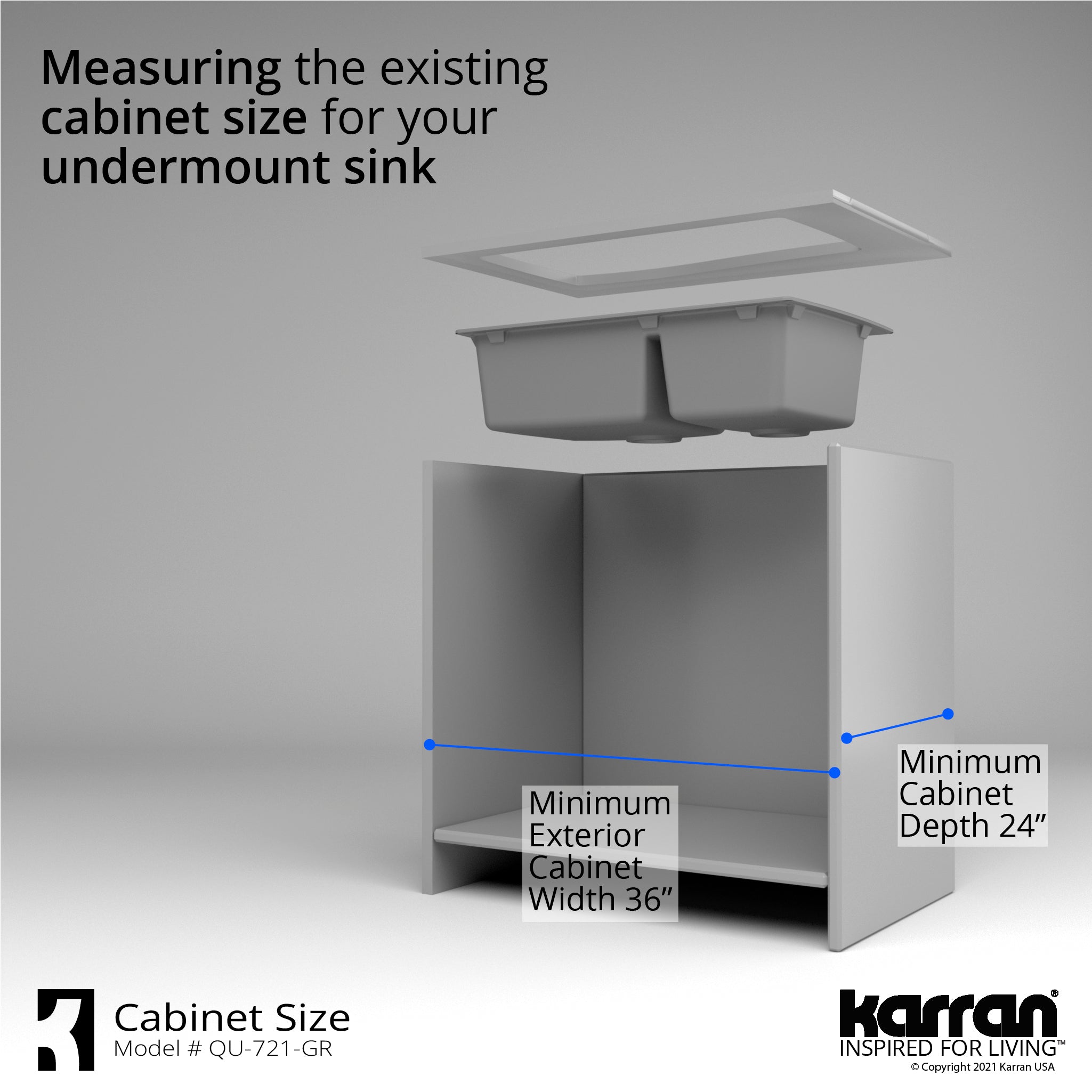 Karran 34" Undermount Quartz Composite Kitchen Sink with Accessories, 60/40 Double Bowl, Grey, QU-721-GR-PK1