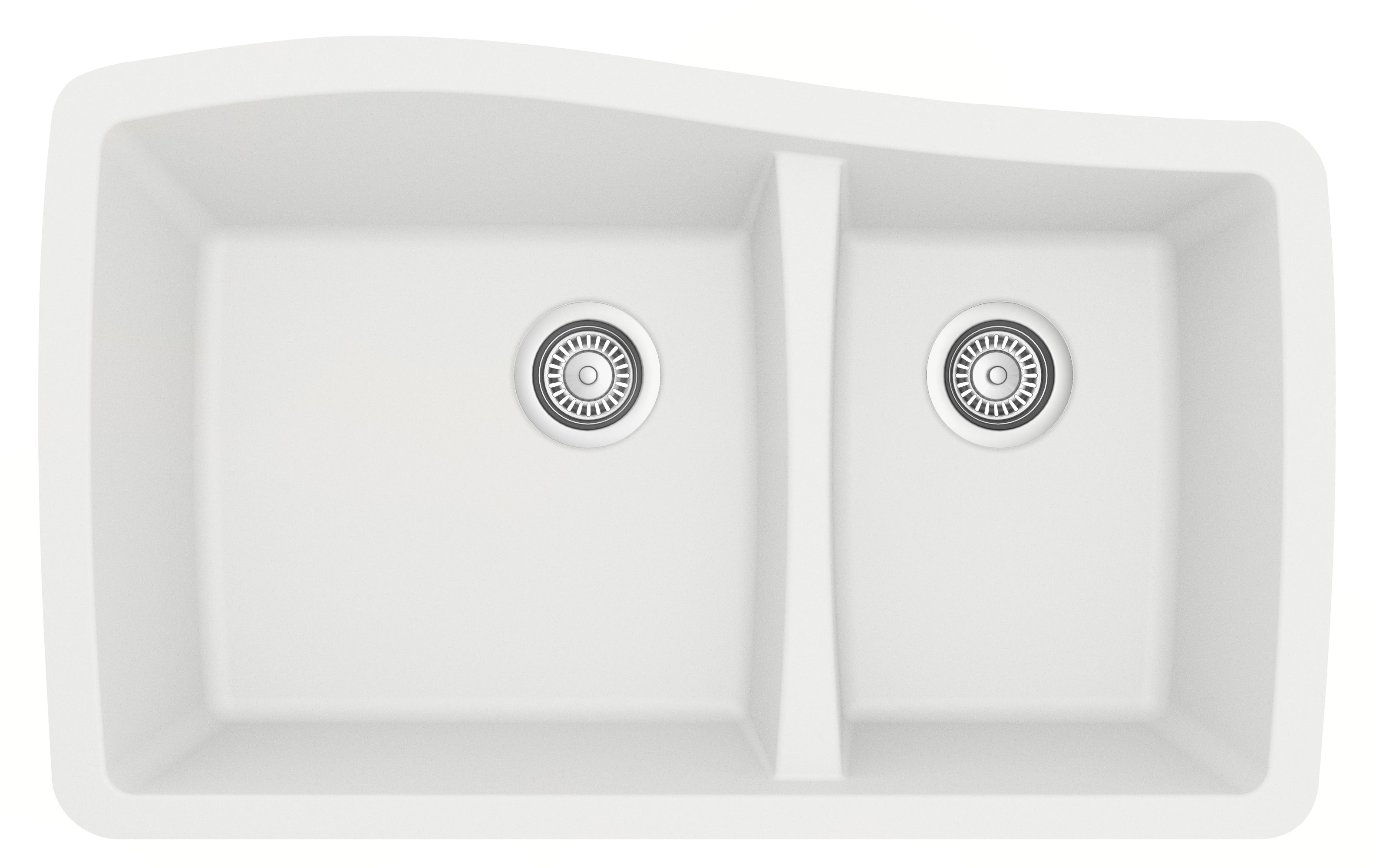 Karran 34" Undermount Quartz Composite Kitchen Sink with Accessories, 60/40 Double Bowl, White, QU-721-WH-PK1
