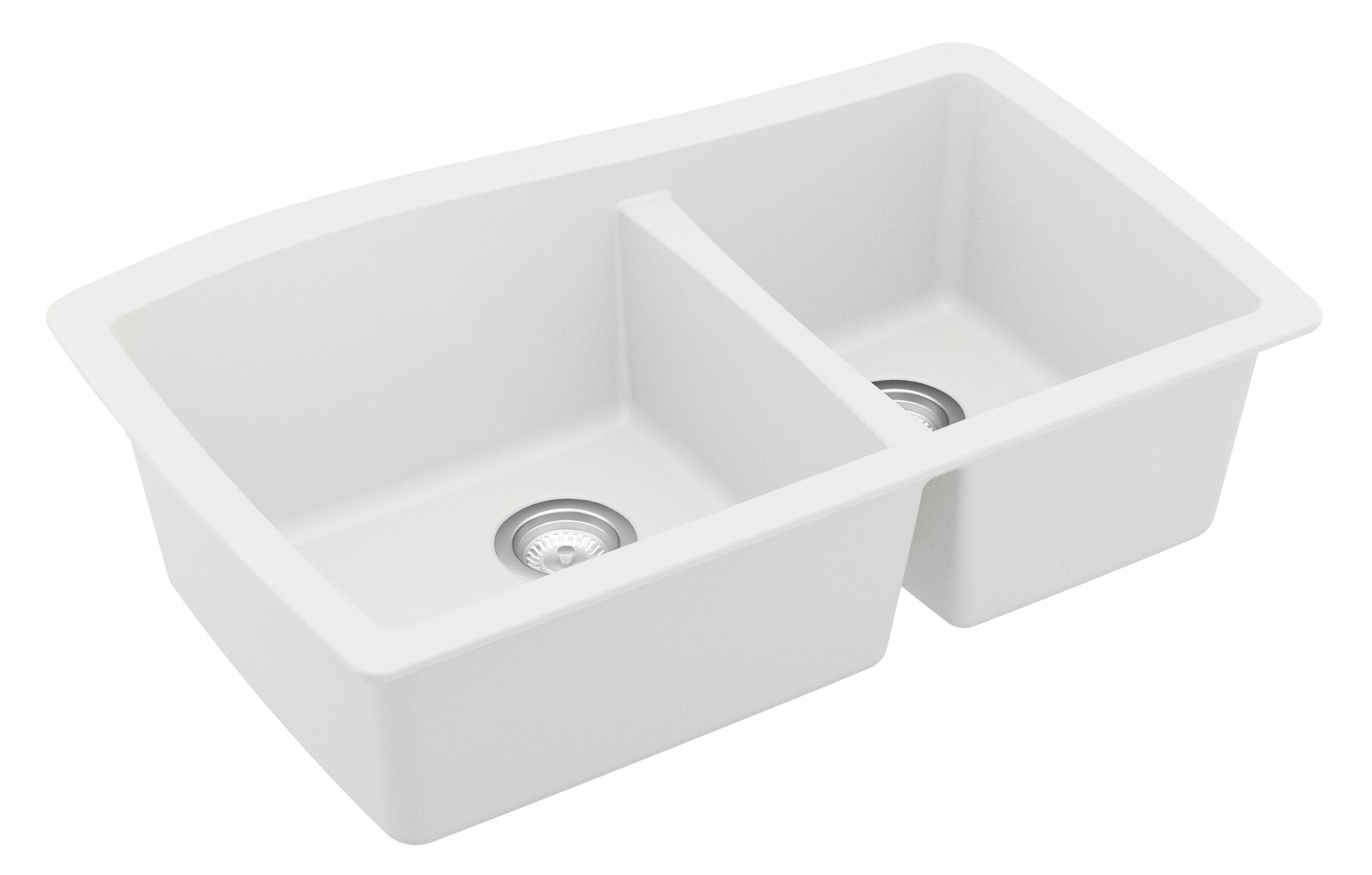 Karran 34" Undermount Quartz Composite Kitchen Sink with Accessories, 60/40 Double Bowl, White, QU-721-WH-PK1