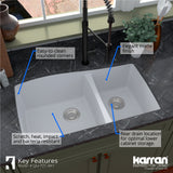 Karran 34" Undermount Quartz Composite Kitchen Sink with Accessories, 60/40 Double Bowl, White, QU-721-WH-PK1