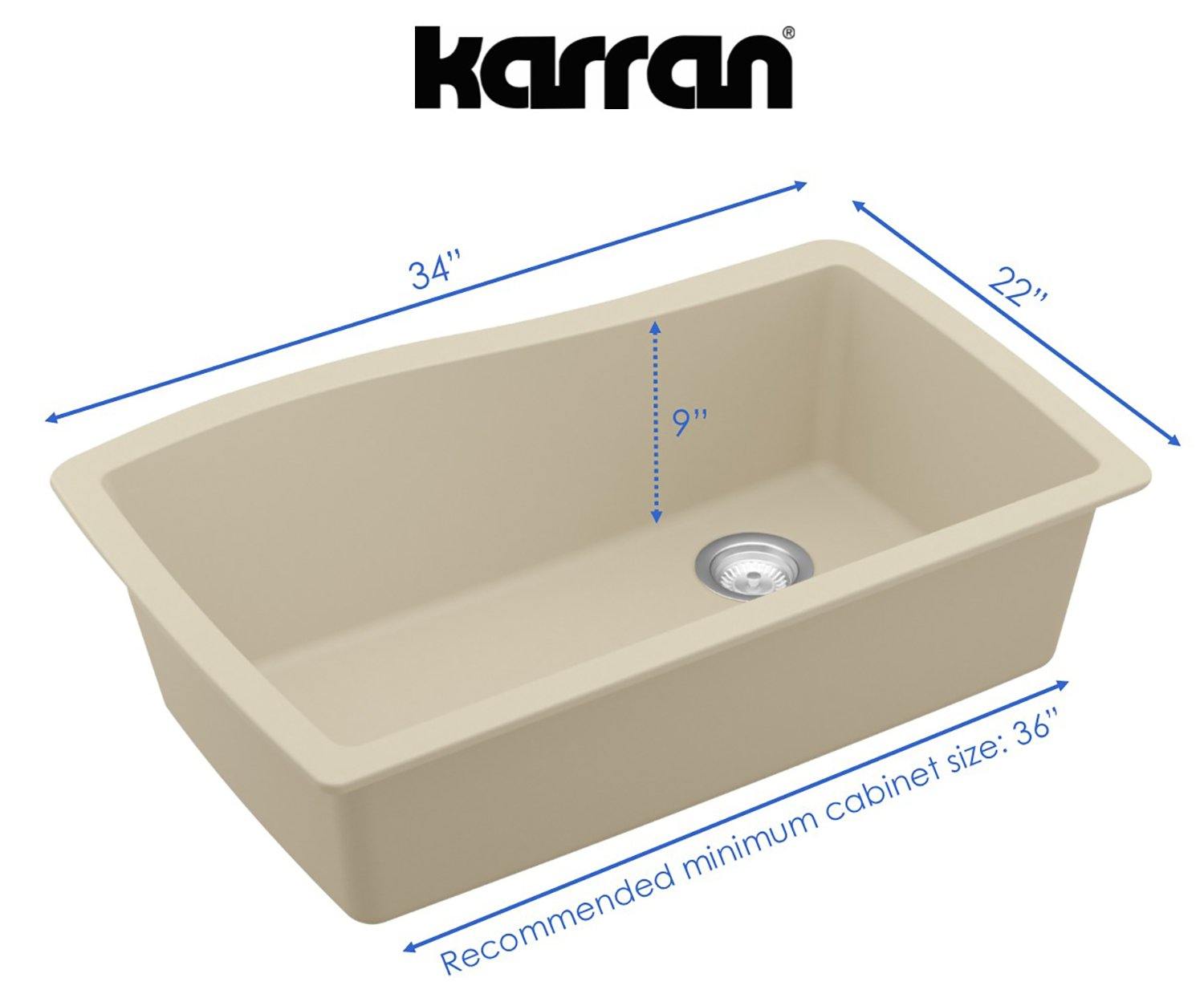 Karran 34" Undermount Quartz Composite Kitchen Sink, Bisque, QU-722-BI
