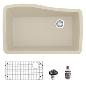 Alternate Image for Karran 34" Undermount Quartz Composite Kitchen Sink with Accessories, Bisque, QU-722-BI-PK1