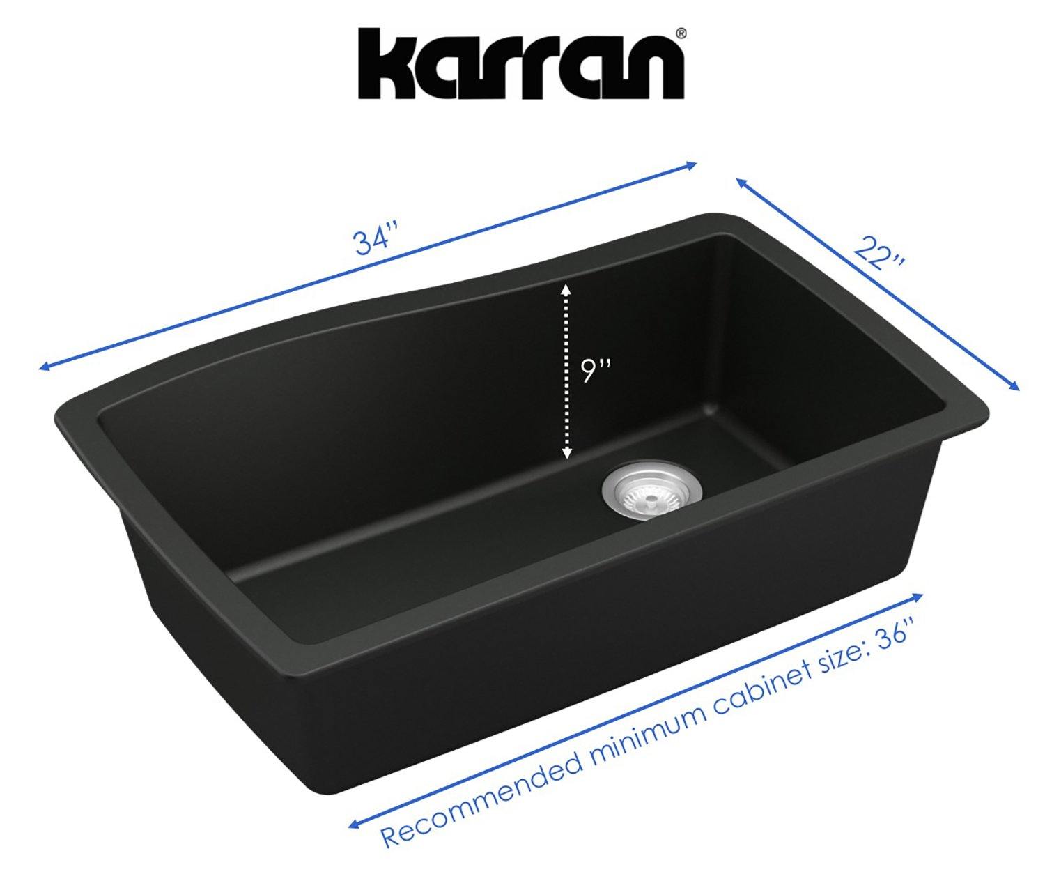 Karran 34" Undermount Quartz Composite Kitchen Sink, Black, QU-722-BL