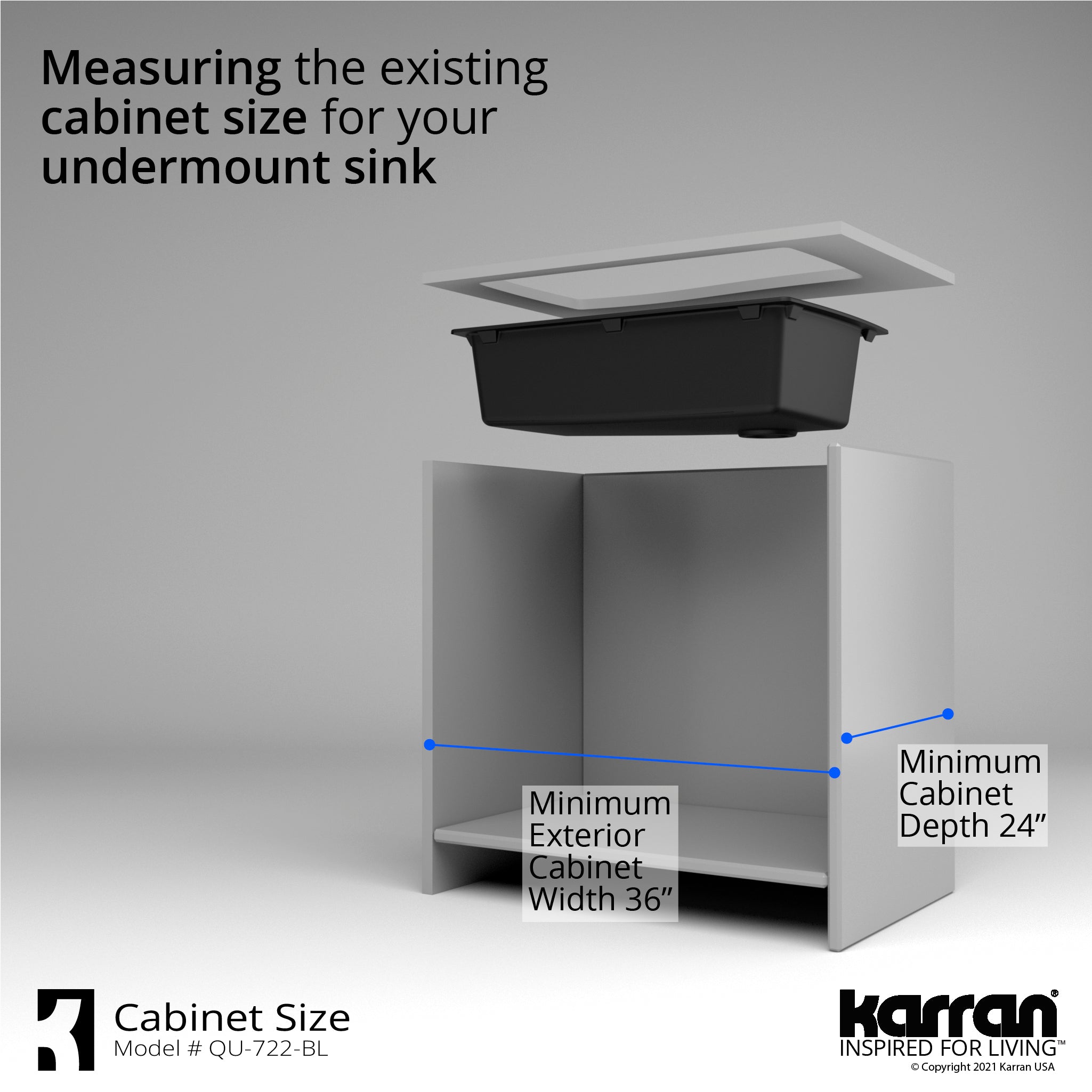 Karran 34" Undermount Quartz Composite Kitchen Sink with Accessories, Black, QU-722-BL-PK1