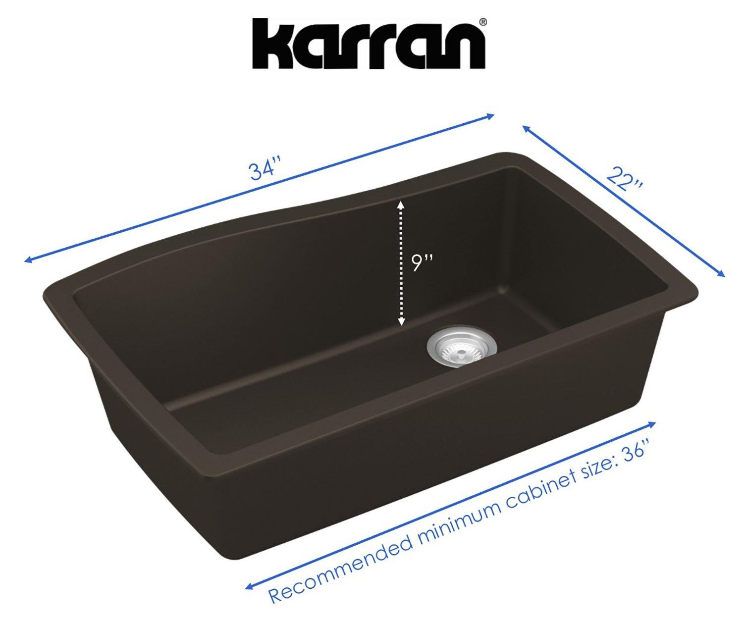 Karran 34" Undermount Quartz Composite Kitchen Sink, Brown, QU-722-BR