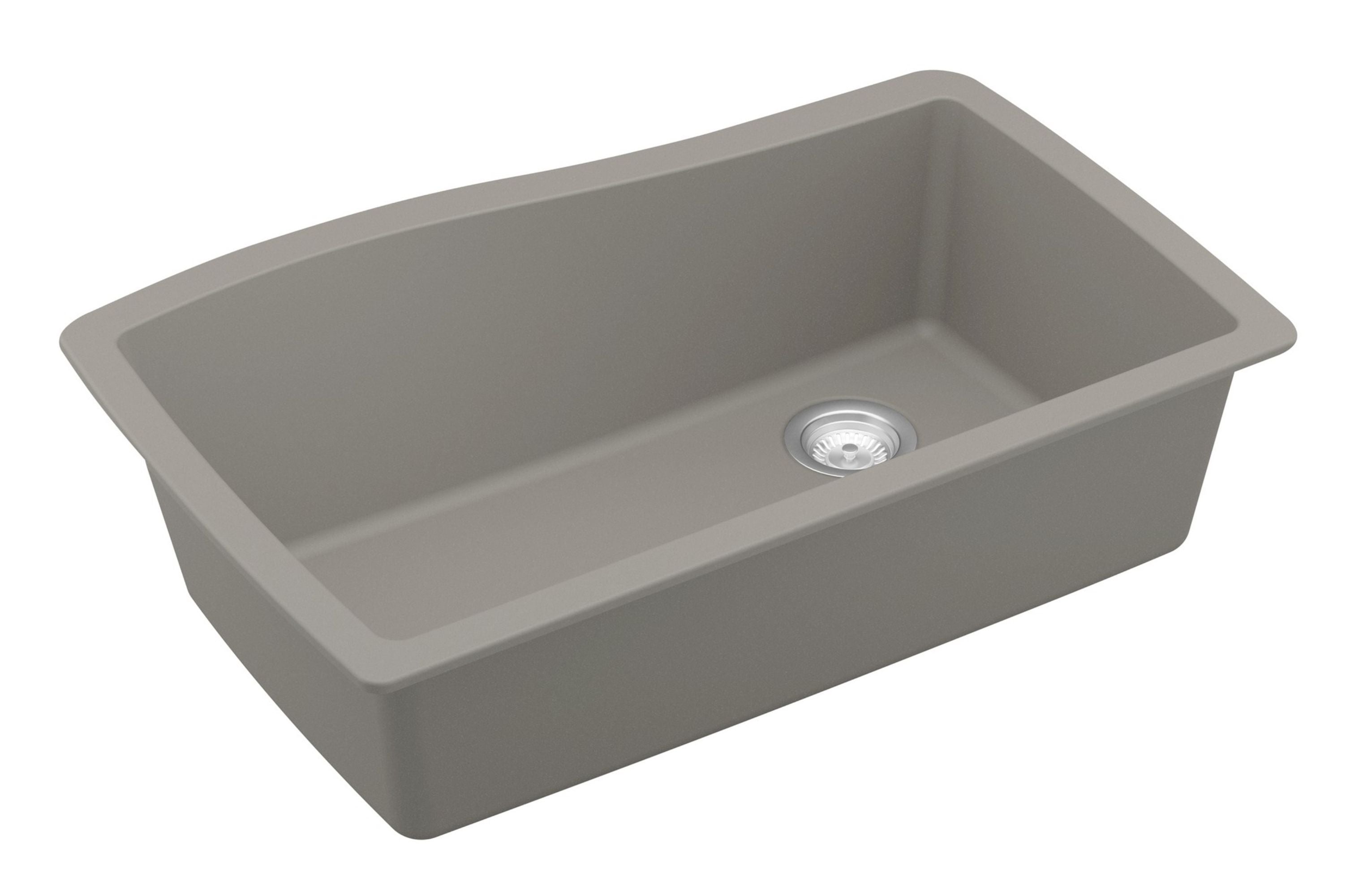 Karran 34" Undermount Quartz Composite Kitchen Sink with Accessories, Concrete, QU-722-CN-PK1