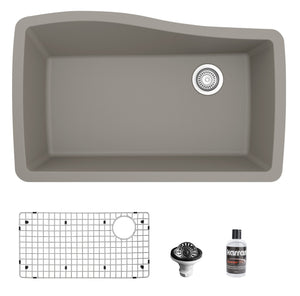 Alternate Image for Karran 34" Undermount Quartz Composite Kitchen Sink with Accessories, Concrete, QU-722-CN-PK1