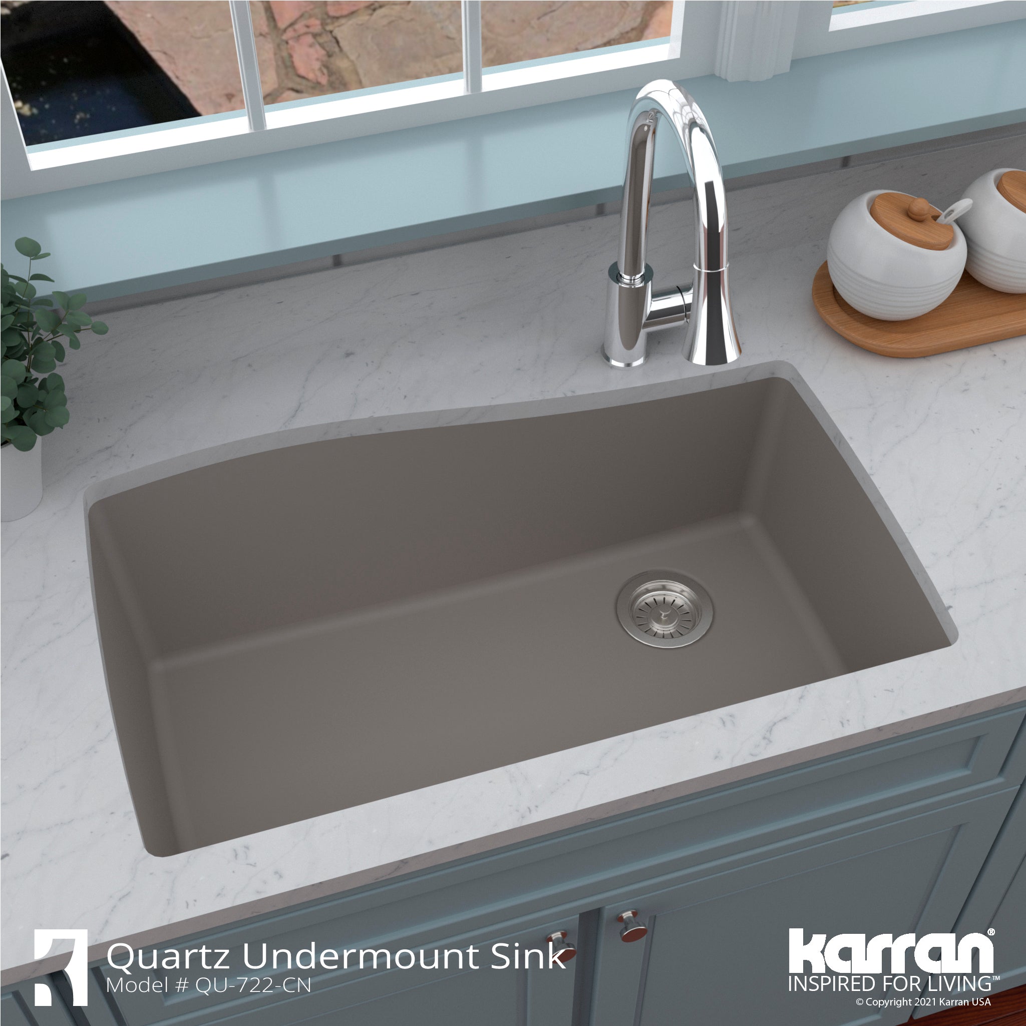 Karran 34" Undermount Quartz Composite Kitchen Sink with Accessories, Concrete, QU-722-CN-PK1