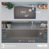 Karran 34" Undermount Quartz Composite Kitchen Sink with Accessories, Concrete, QU-722-CN-PK1