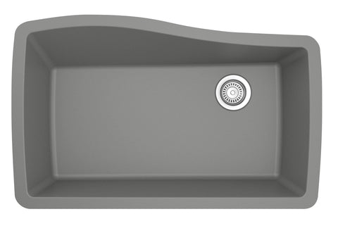 Karran 34" Undermount Quarz Composite Kitchen Sink, Grey, QU-722-GR