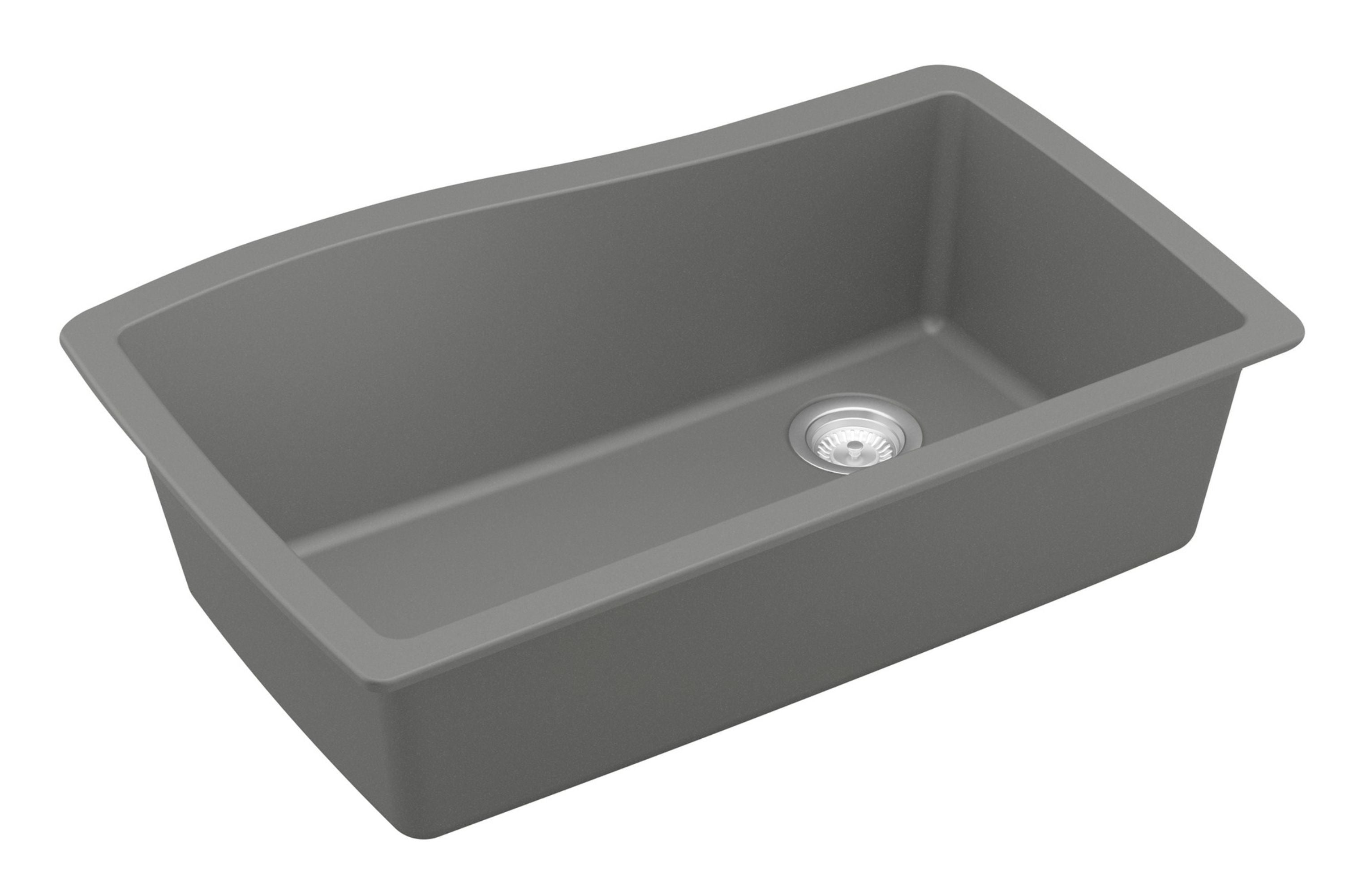 Karran 34" Undermount Quartz Composite Kitchen Sink with Accessories, Grey, QU-722-GR-PK1