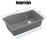 Karran 34" Undermount Quartz Composite Kitchen Sink, Grey, QU-722-GR
