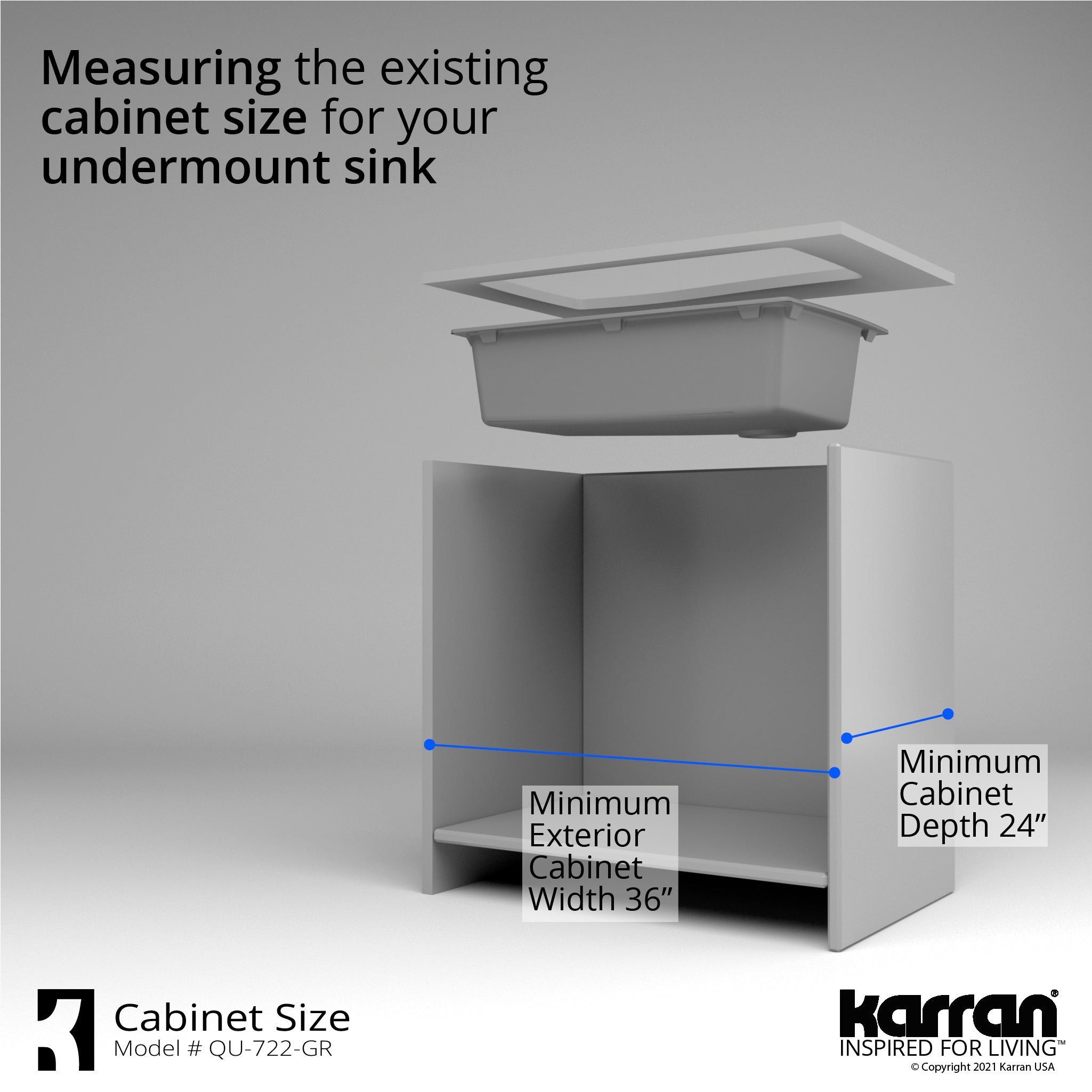 Karran 34" Undermount Quartz Composite Kitchen Sink with Accessories, Grey, QU-722-GR-PK1