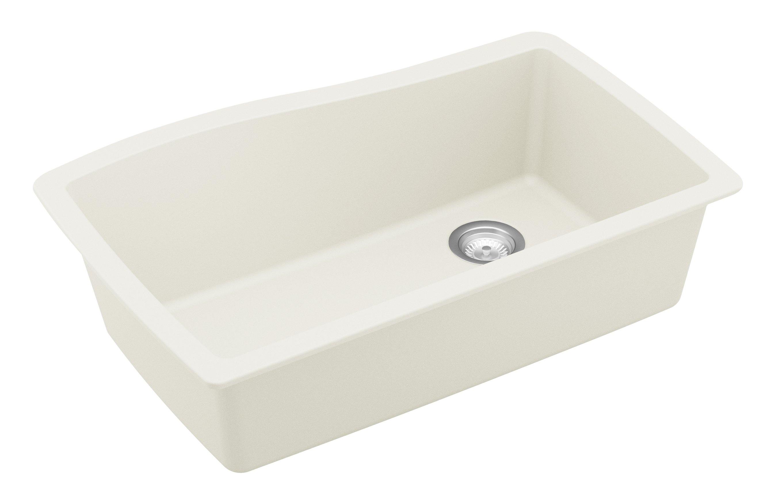 Karran 34" Undermount Quartz Composite Kitchen Sink, White, QU-722-WH