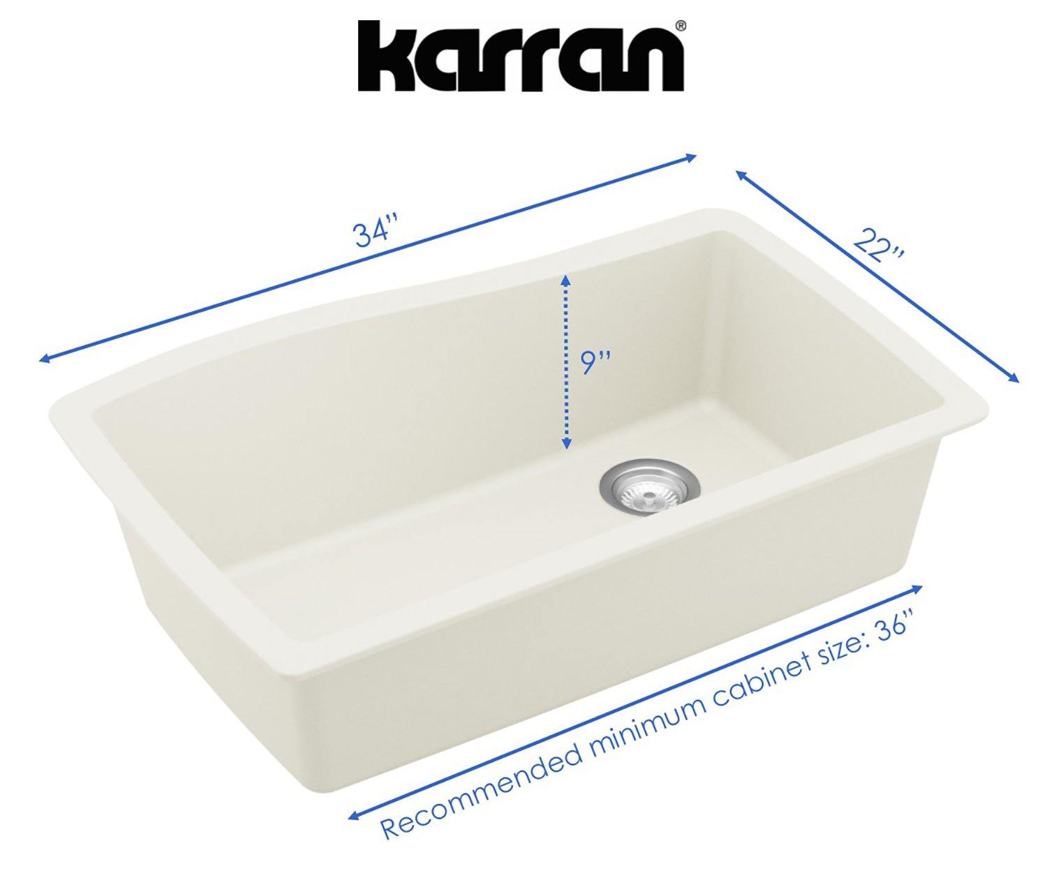 Karran 34" Undermount Quartz Composite Kitchen Sink, White, QU-722-WH