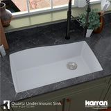 Karran 34" Undermount Quartz Composite Kitchen Sink with Accessories, White, QU-722-WH-PK1