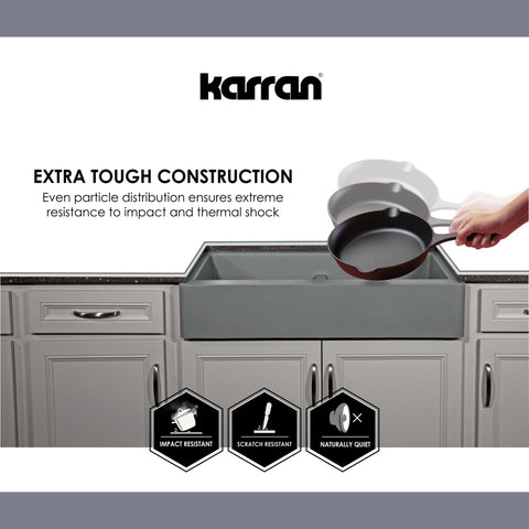Karran QU-810 32 Undermount Double Equal Bowl Quartz Kitchen Sink in Concrete