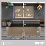 Karran 32" Undermount Quartz Composite Kitchen Sink with Accessories, 50/50 Double Bowl, Bisque, QU-810-BI-PK1
