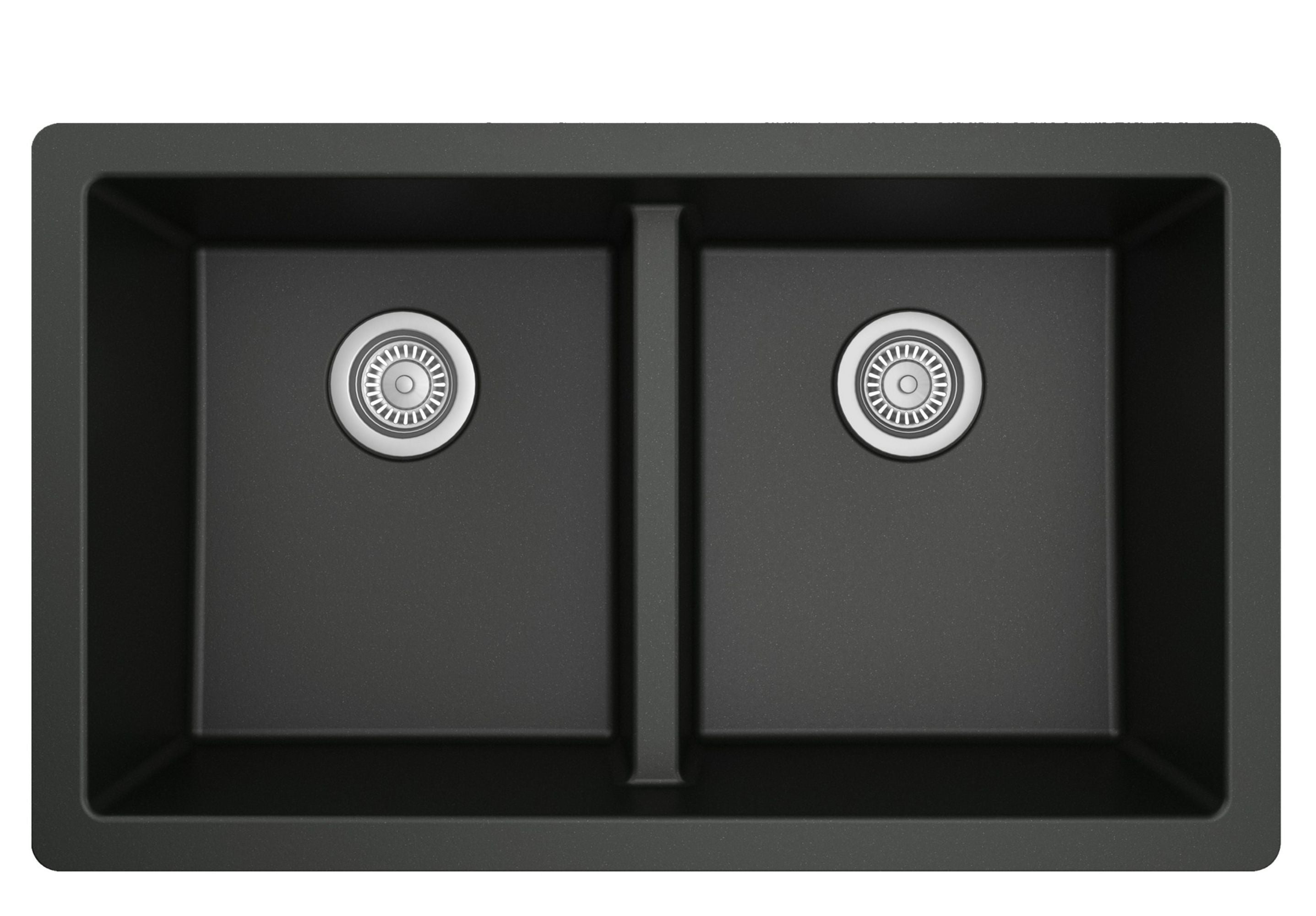 Karran 32" Undermount Quartz Composite Kitchen Sink with Accessories, 50/50 Double Bowl, Black, QU-810-BL-PK1
