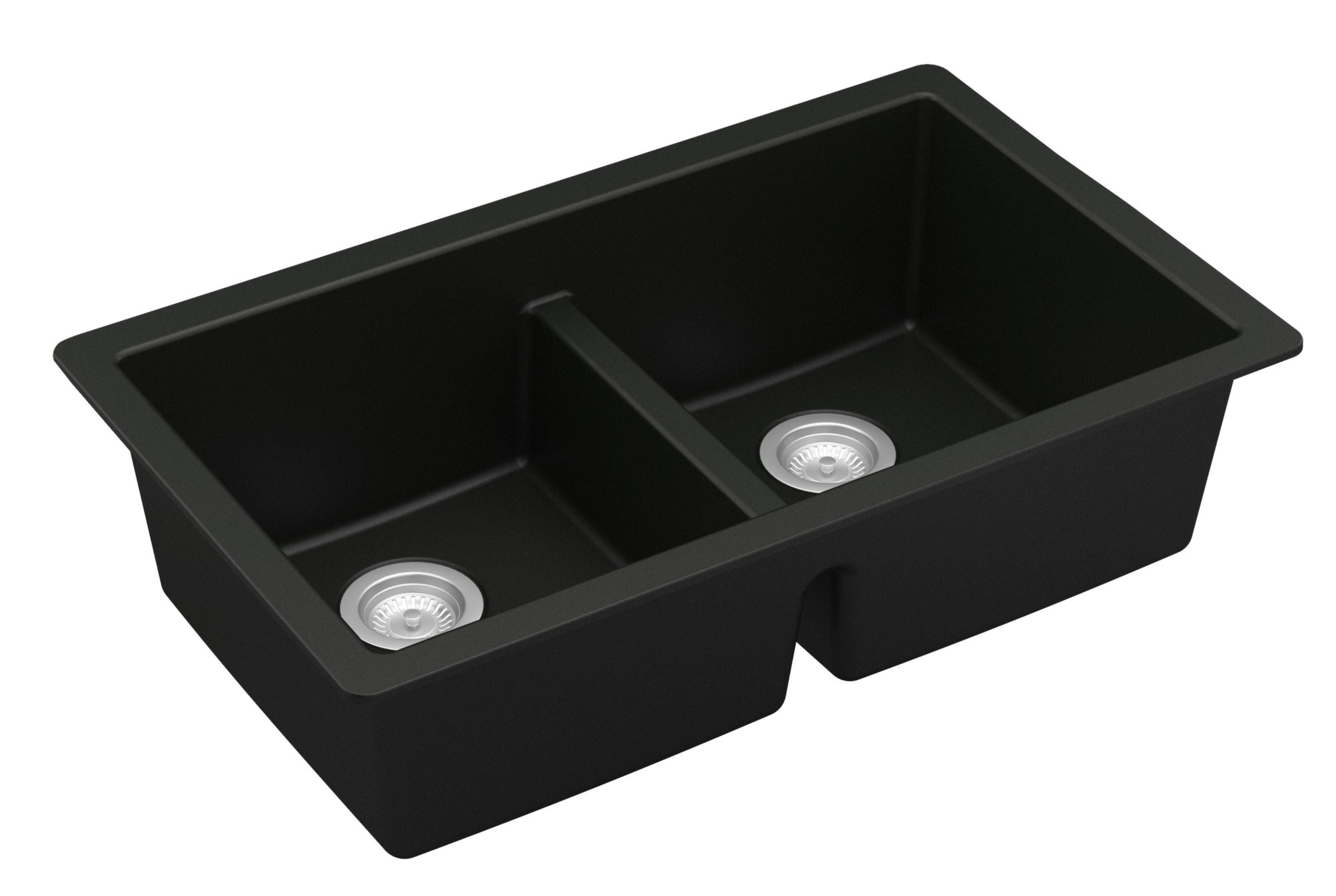 Karran 32" Undermount Quartz Composite Kitchen Sink with Accessories, 50/50 Double Bowl, Black, QU-810-BL-PK1