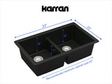Karran 32" Undermount Quartz Composite Kitchen Sink, 50/50 Double Bowl, Black, QU-810-BL