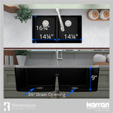 Karran 32" Undermount Quartz Composite Kitchen Sink with Accessories, 50/50 Double Bowl, Black, QU-810-BL-PK1