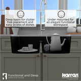 Karran 32" Undermount Quartz Composite Kitchen Sink with Accessories, 50/50 Double Bowl, Black, QU-810-BL-PK1