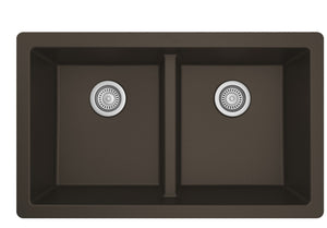Alternate Image for Karran 32" Undermount Quartz Composite Kitchen Sink, 50/50 Double Bowl, Brown, QU-810-BR