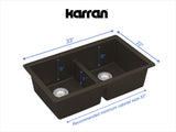 Karran 32" Undermount Quartz Composite Kitchen Sink, 50/50 Double Bowl, Brown, QU-810-BR