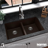 Karran 32" Undermount Quartz Composite Kitchen Sink with Accessories, 50/50 Double Bowl, Brown, QU-810-BR-PK1