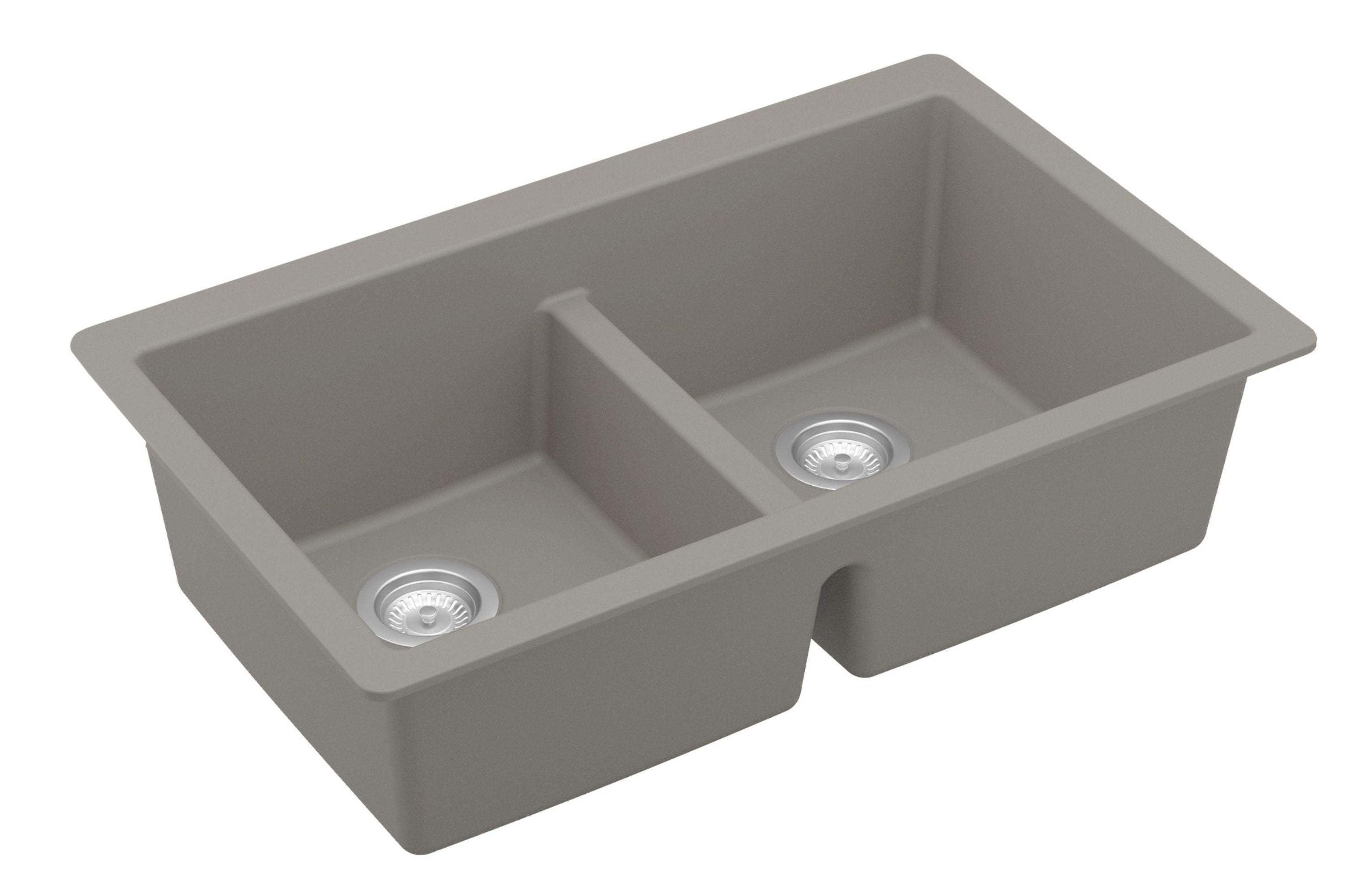 Karran 32" Undermount Quartz Composite Kitchen Sink with Accessories, 50/50 Double Bowl, Concrete, QU-810-CN-PK1
