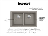 Karran 32" Undermount Quartz Composite Kitchen Sink with Accessories, 50/50 Double Bowl, Concrete, QU-810-CN-PK1