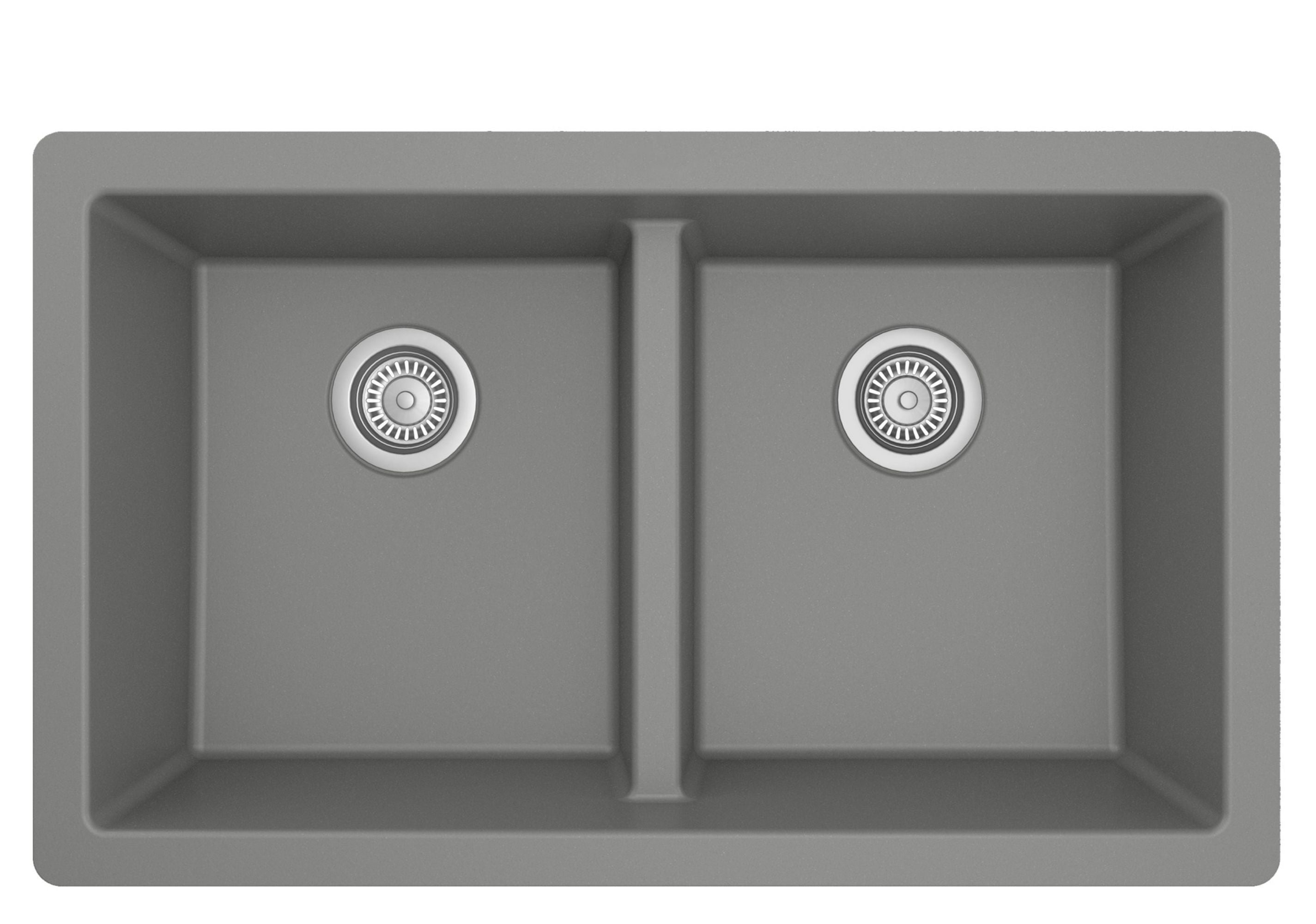 Karran 32" Undermount Quartz Composite Kitchen Sink with Accessories, 50/50 Double Bowl, Grey, QU-810-GR-PK1