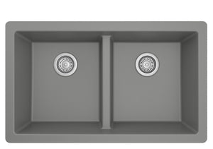 Alternate Image for Karran 32" Undermount Quartz Composite Kitchen Sink, 50/50 Double Bowl, Grey, QU-810-GR