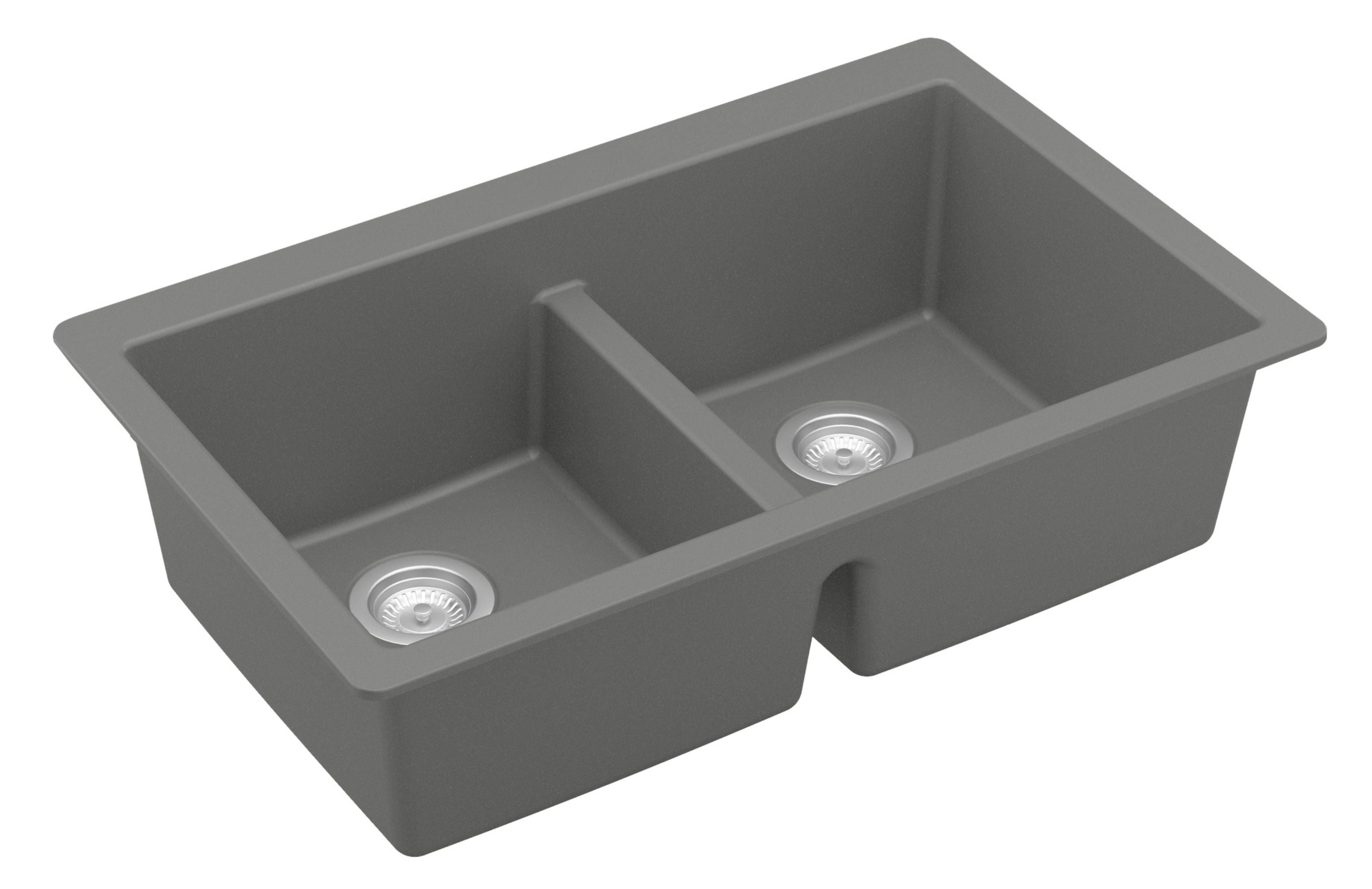 Karran 32" Undermount Quartz Composite Kitchen Sink with Accessories, 50/50 Double Bowl, Grey, QU-810-GR-PK1