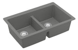 Karran 32" Undermount Quartz Composite Kitchen Sink, 50/50 Double Bowl, Grey, QU-810-GR