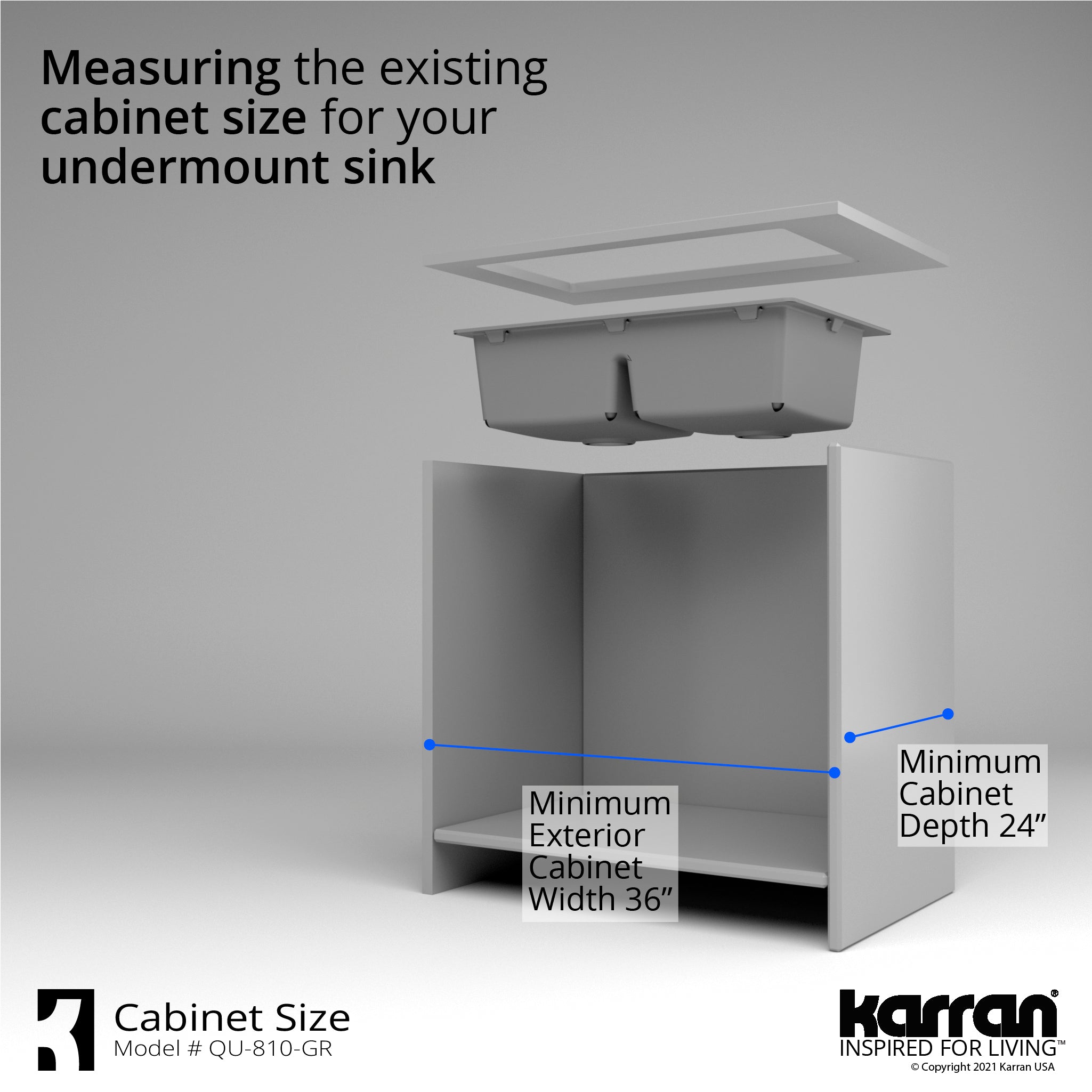Karran 32" Undermount Quartz Composite Kitchen Sink with Accessories, 50/50 Double Bowl, Grey, QU-810-GR-PK1