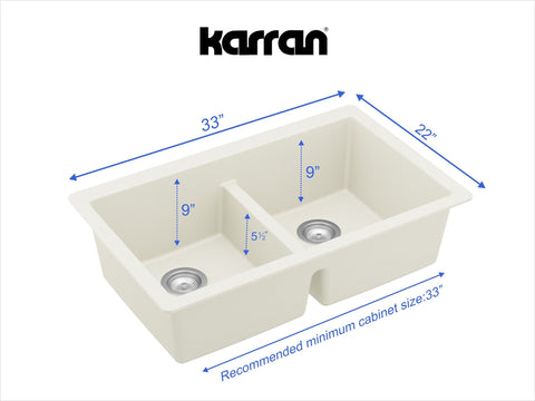 Karran Quartz Bisque 32 in. 50/50 Double Bowl Composite Undermount