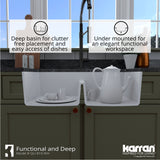 Karran 32" Undermount Quartz Composite Kitchen Sink with Accessories, 50/50 Double Bowl, White, QU-810-WH-PK1