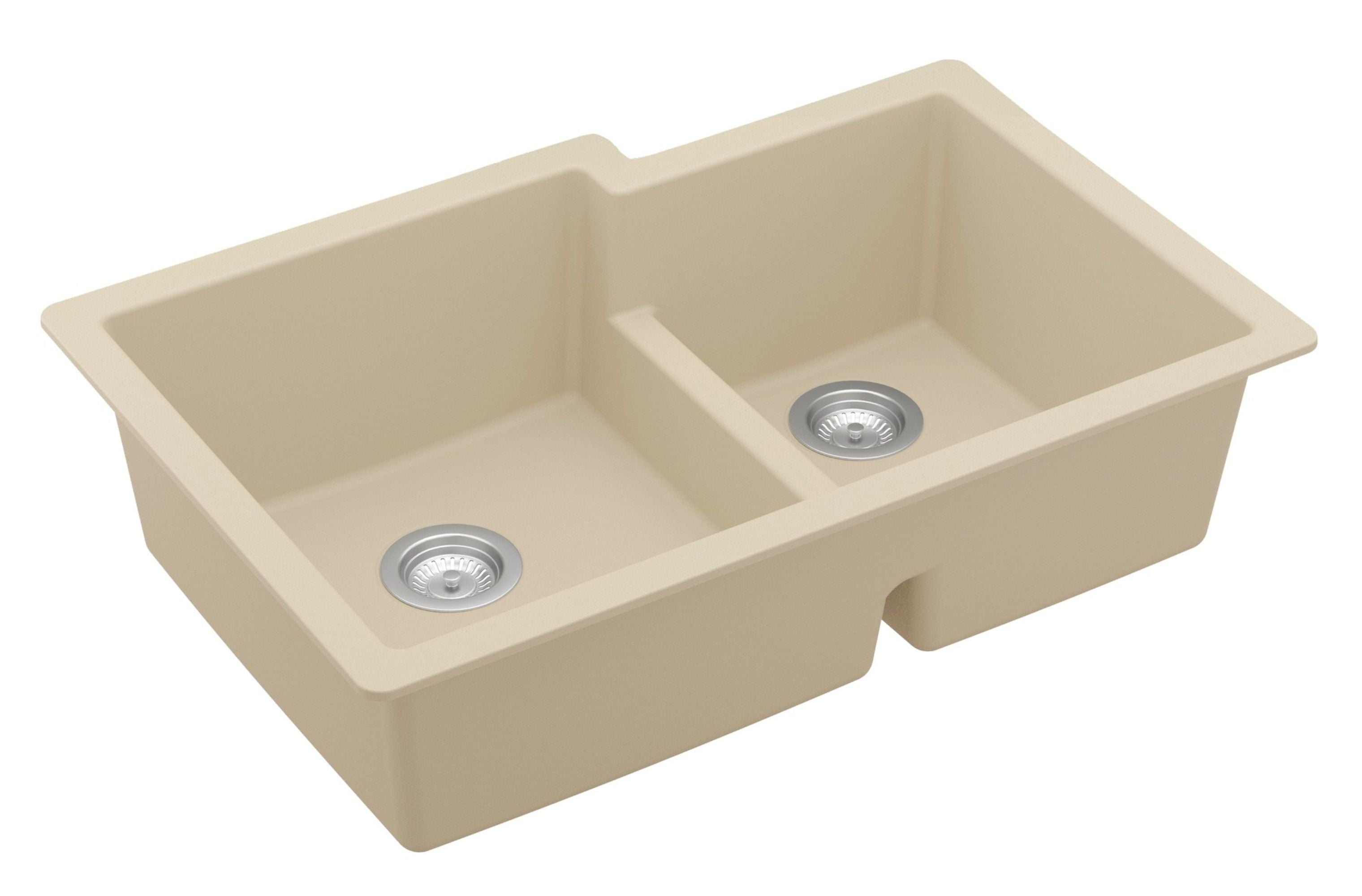 Karran 32" Undermount Quartz Composite Kitchen Sink, 60/40 Double Bowl, Bisque, QU-811-BI