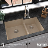 Karran 32" Undermount Quartz Composite Kitchen Sink with Accessories, 60/40 Double Bowl, Bisque, QU-811-BI-PK1