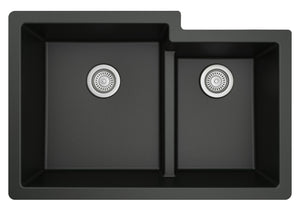 Alternate Image for Karran 32" Undermount Quartz Composite Kitchen Sink, 60/40 Double Bowl, Black, QU-811-BL