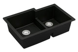 Karran 32" Undermount Quartz Composite Kitchen Sink, 60/40 Double Bowl, Black, QU-811-BL