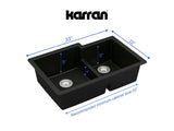 Karran 32" Undermount Quartz Composite Kitchen Sink, 60/40 Double Bowl, Black, QU-811-BL