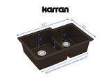 Karran 32" Undermount Quartz Composite Kitchen Sink, 60/40 Double Bowl, Brown, QU-811-BR